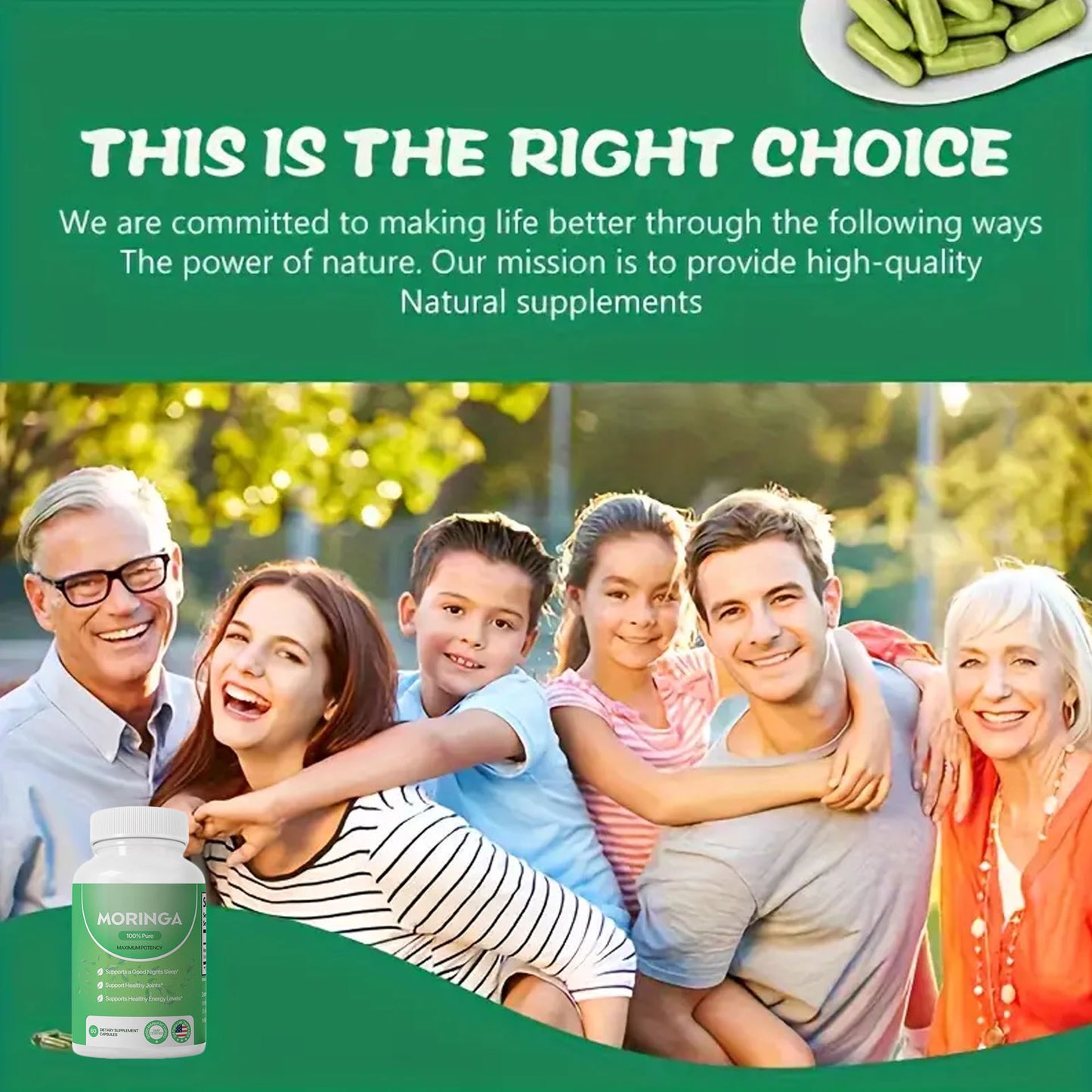 Moringa Capsules, Pura Moringa Leaf Energy, Metabolism & Immune Support, Healthcare Supplement & Vitamins 60pcs Dietary Supplement Capsules