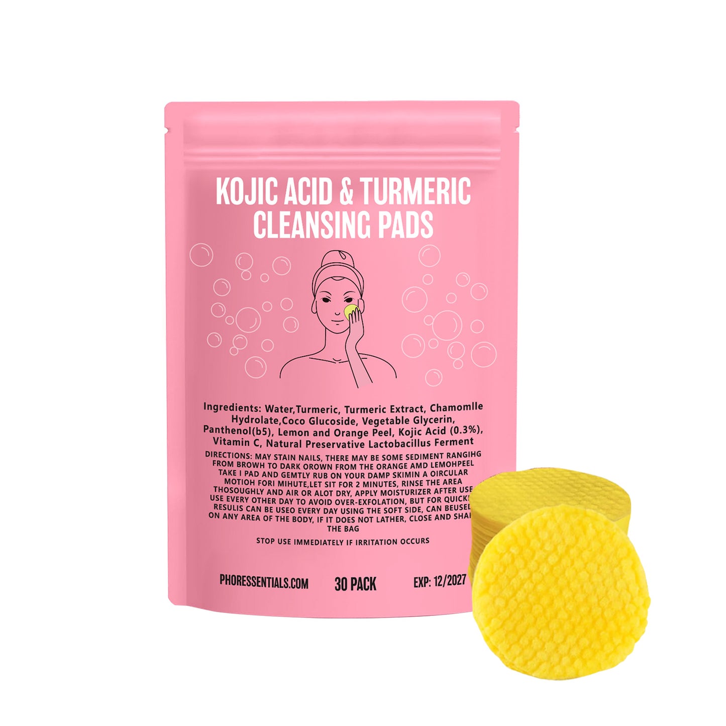 Kojic Acid Gently Cleans Pore Daily Skin Care Moisturizing Not Tight Brightening Face Turmeric Cleansing Pad