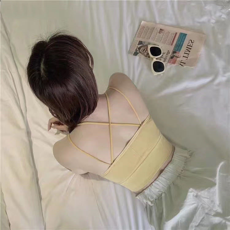 Big backless halter tank top female inner bra pads all-in-one beautiful back underwear