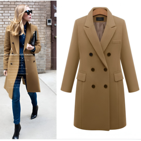 Autumn and winter long size woolen women's coat Amazon double-breasted woolen coat