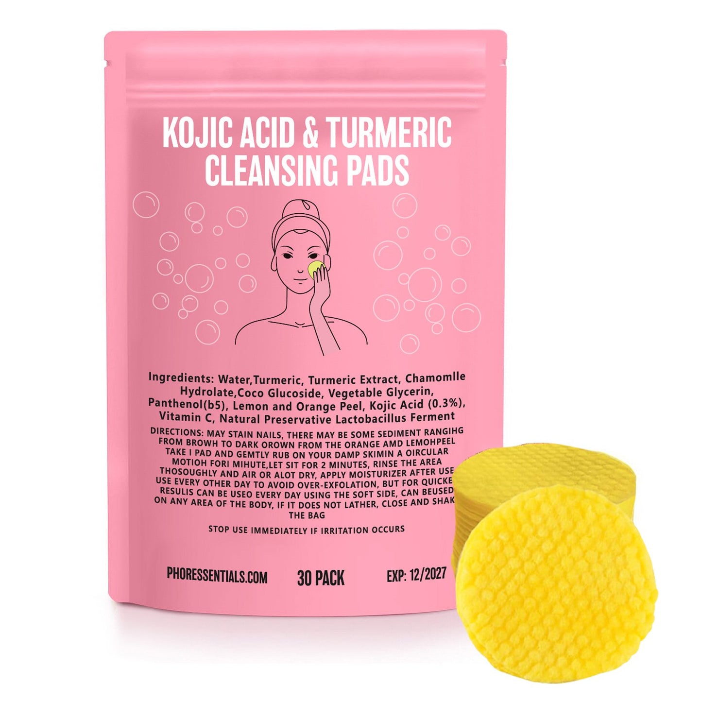 Kojic Acid Gently Cleans Pore Daily Skin Care Moisturizing Not Tight Brightening Face Turmeric Cleansing Pad