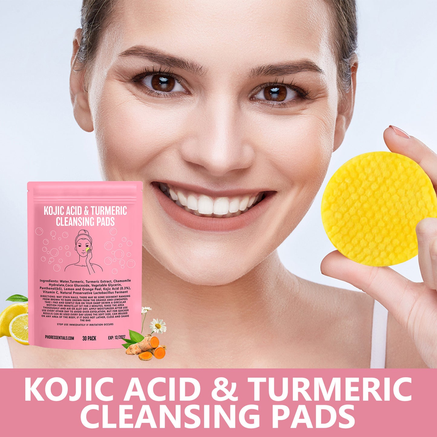 Kojic Acid Gently Cleans Pore Daily Skin Care Moisturizing Not Tight Brightening Face Turmeric Cleansing Pad
