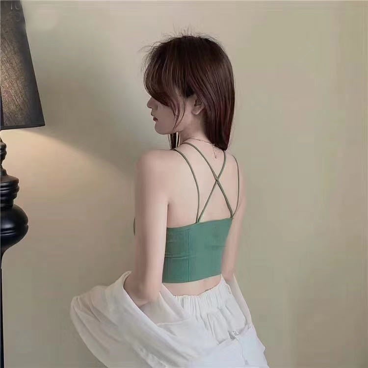 Big backless halter tank top female inner bra pads all-in-one beautiful back underwear