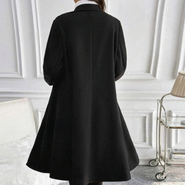 Women's Solid Color Autumn And Winter Simple Long Sleeved Lapel Jacket Knitted Fashionable Coat