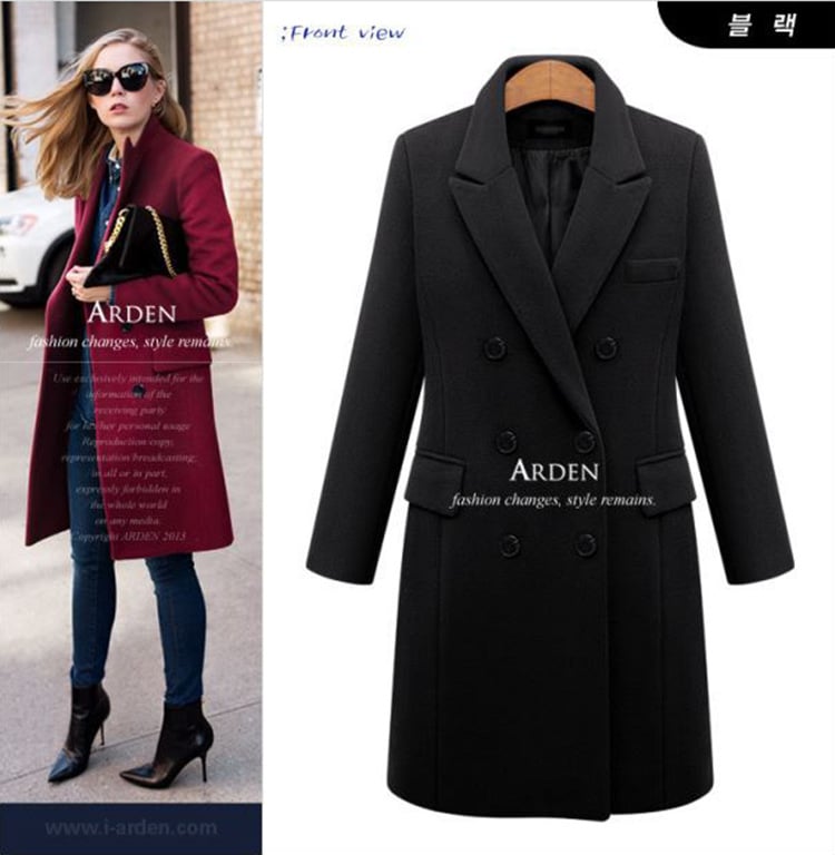 Autumn and winter long size woolen women's coat Amazon double-breasted woolen coat