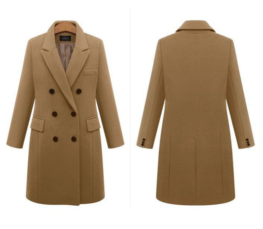 Autumn and winter long size woolen women's coat Amazon double-breasted woolen coat