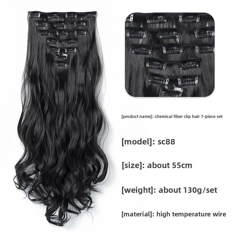 Seven Piece Wig Piece 16 Card Women Chemical Fibre High Temperature Silk Wig Long Curly Hair