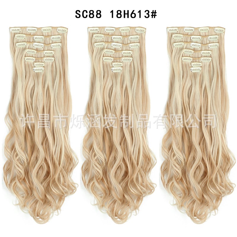 Seven Piece Wig Piece 16 Card Women Chemical Fibre High Temperature Silk Wig Long Curly Hair