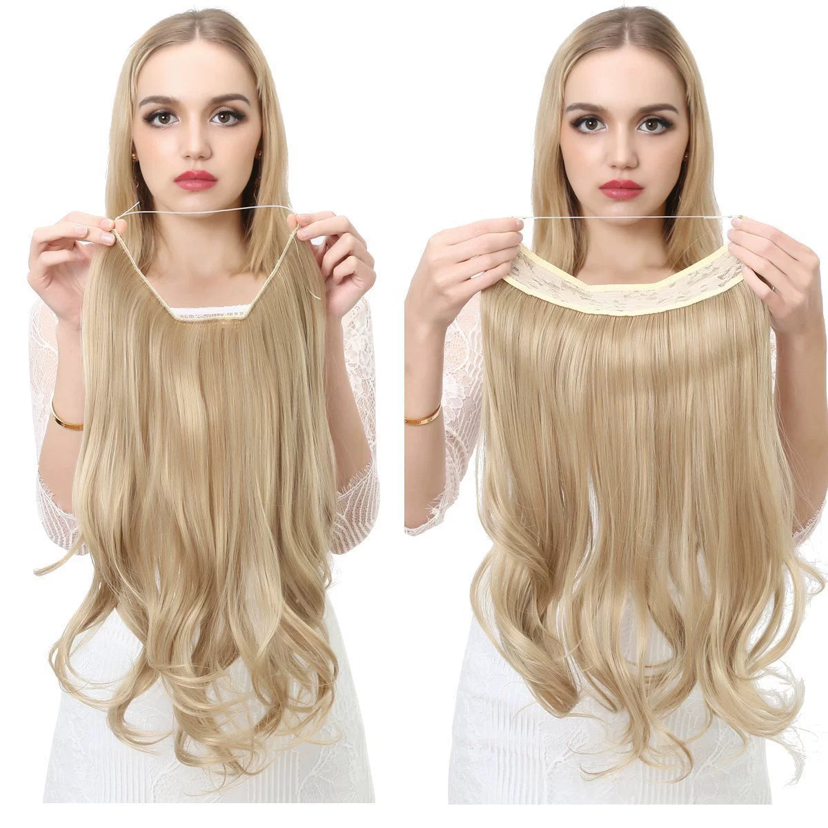 European and American wig one-piece hair quantity multiple U-shaped hair extension female fishing line wig invisible natural long curly hair