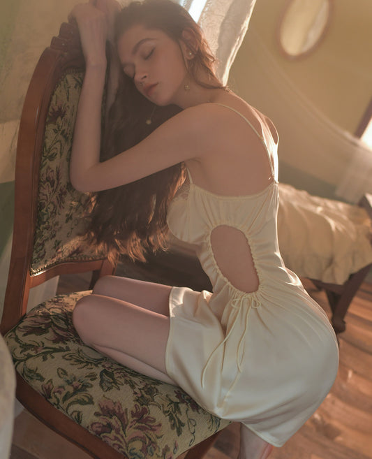 Sexy Nightgown Women's Summer Thin Ice Silk Nightgown Lace Small Chest Backless Sling Sexy Pajamas Private