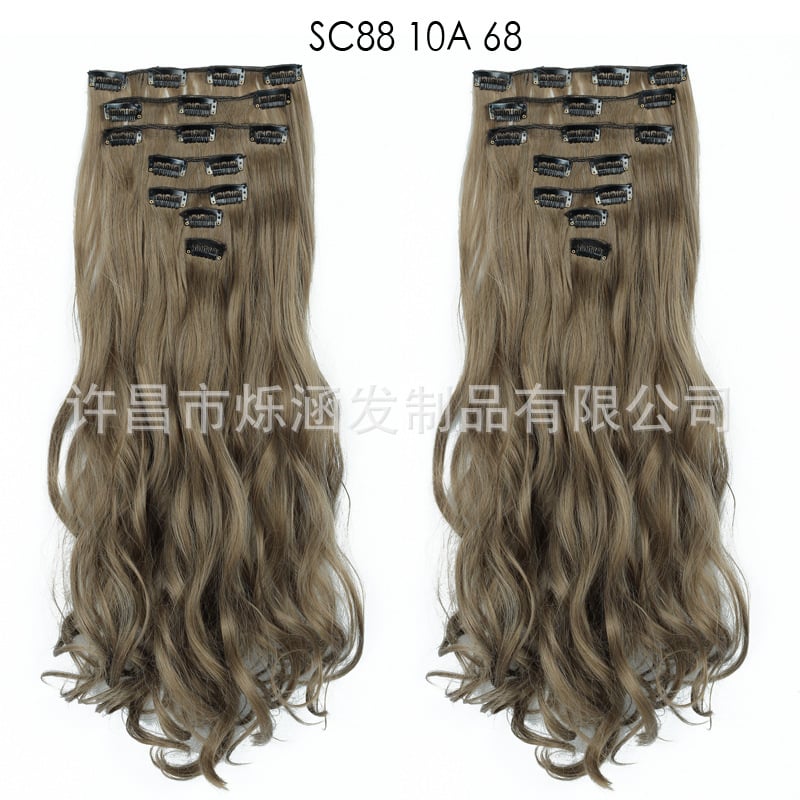 Seven Piece Wig Piece 16 Card Women Chemical Fibre High Temperature Silk Wig Long Curly Hair