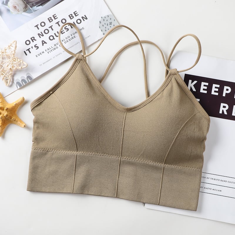 Big backless halter tank top female inner bra pads all-in-one beautiful back underwear