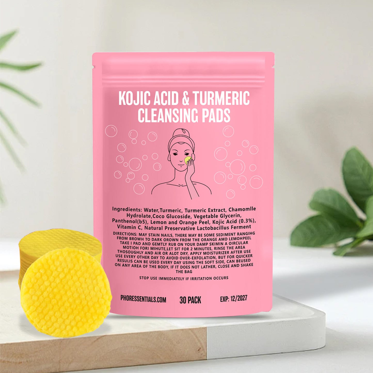 Kojic Acid Gently Cleans Pore Daily Skin Care Moisturizing Not Tight Brightening Face Turmeric Cleansing Pad