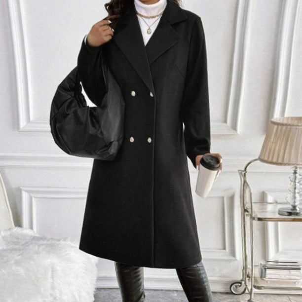 Women's Solid Color Autumn And Winter Simple Long Sleeved Lapel Jacket Knitted Fashionable Coat